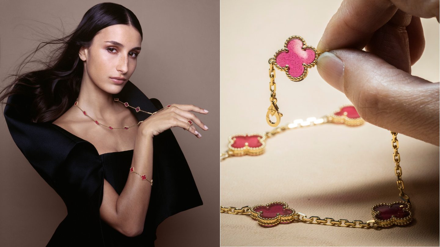 เครื่องประดับนำโชค Alhambra จาก Van Cleef & Arpels เปล่งประกายความอ่อนหวานครั้งใหม่ผ่านเฉดสีชมพูโปร่งแสง